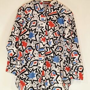 Vintage 80s Eileen Pop Art Starburst Button Up Shirt Geometric New Wave